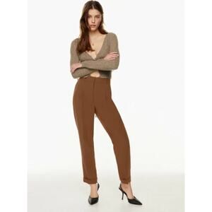 Aritzia Wilfred Dashwood Pant Crepette High Rise Pleated Cuffed Trousers Brown 8